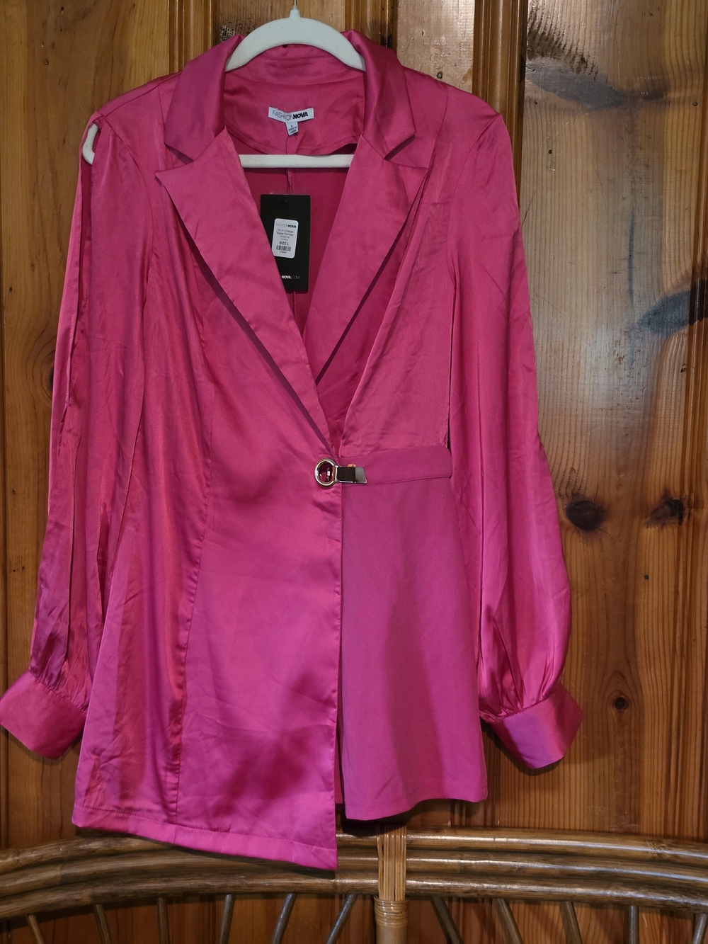 Fashion Nova Hot Pink Satin Blazer Romper Jacket